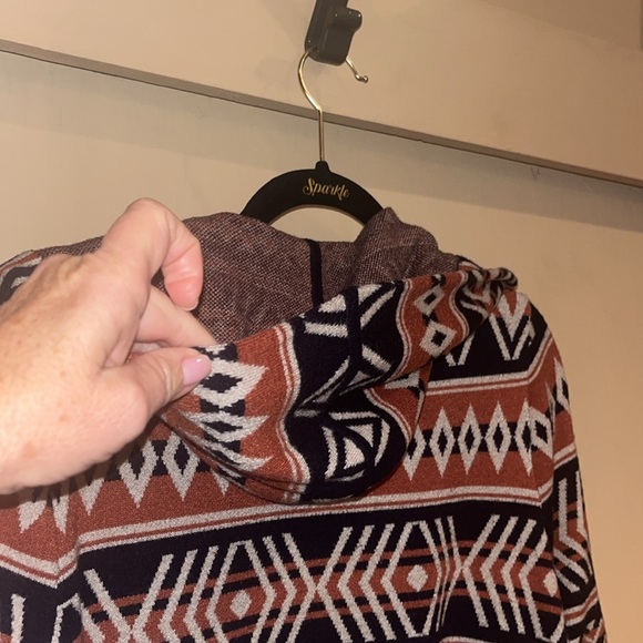 Rachel Zoe ladies open sweater cardigan with tie belt size L Aztec print hoodie - Picture 10 of 12